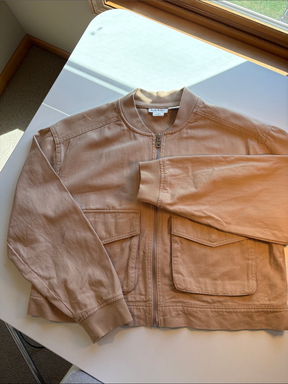 Nicole Miller Tan Cotton Cropped Bomber Jacket